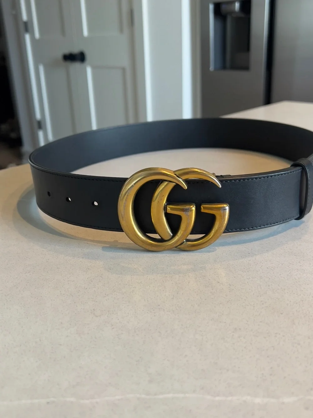 Gucci Black Leather Belt with Gold Double G Logo Buckle